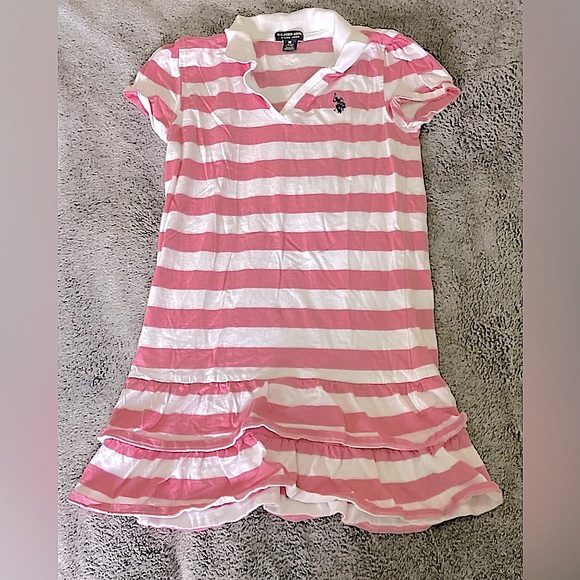 NWOT Girls ruffle U.S. Polo pink and white dress - Picture 2 of 8
